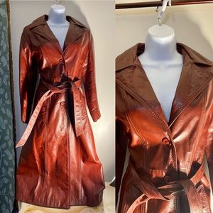 Vintage Dark Red Leather Trench Coat
